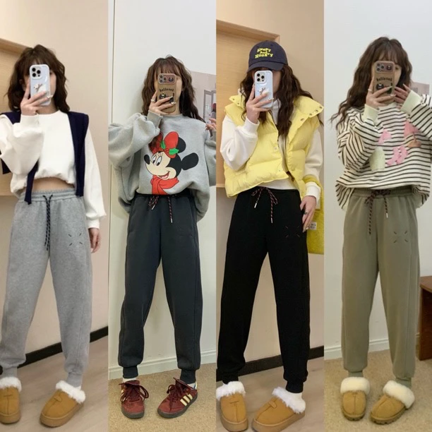 六六家螺纹口加绒休闲马吉拉刺绣卫裤洋气825