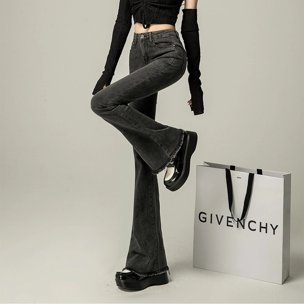 2025牛仔喇叭裤女四季弹力显瘦阔腿长裤高腰微喇女士牛仔裤子2025