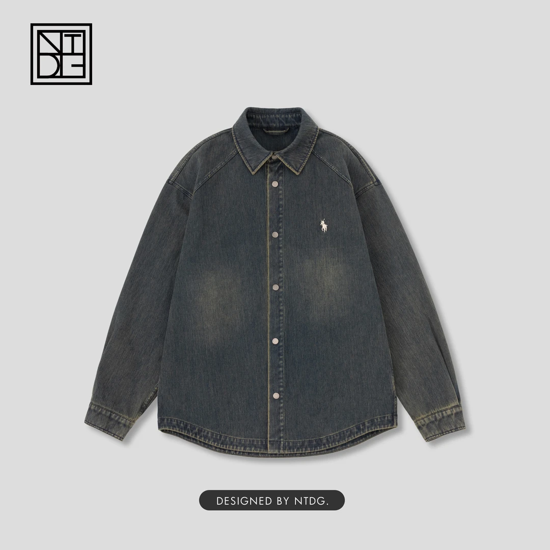 NTDG-ONE/南通大个秋季新款复古水洗针织牛仔衬衫外套5869