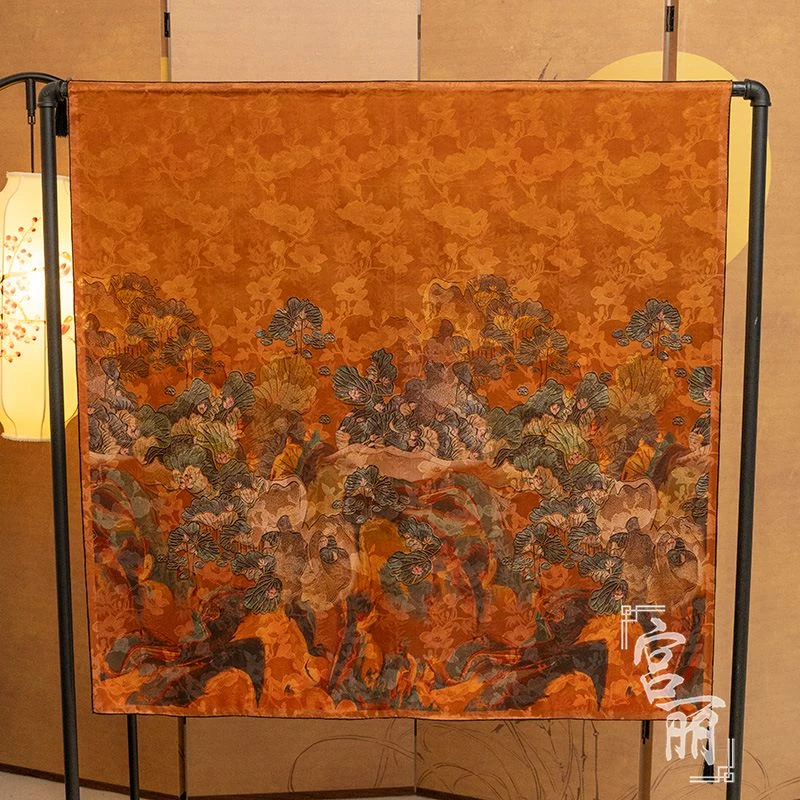 【秋月】宫丽108x108cm纯100桑蚕丝花萝彩云纱双面国风暗提花D031