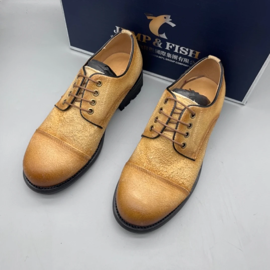 单鞋圆头系带擦色牛津鞋尖头男鞋固特异英伦风复古