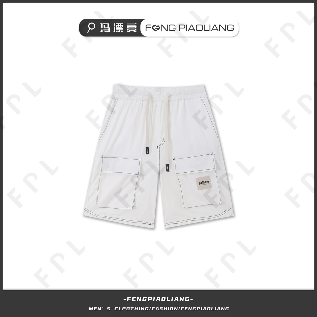 白【冰川工装】夏季新款明线设计工装大口袋宽松情侣款短裤7009