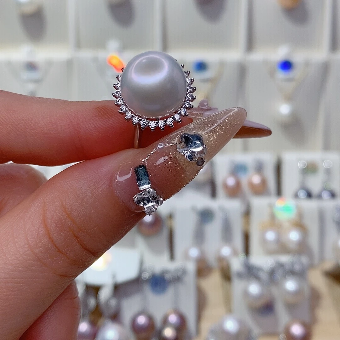 戒指银S925镶嵌淡水珍珠