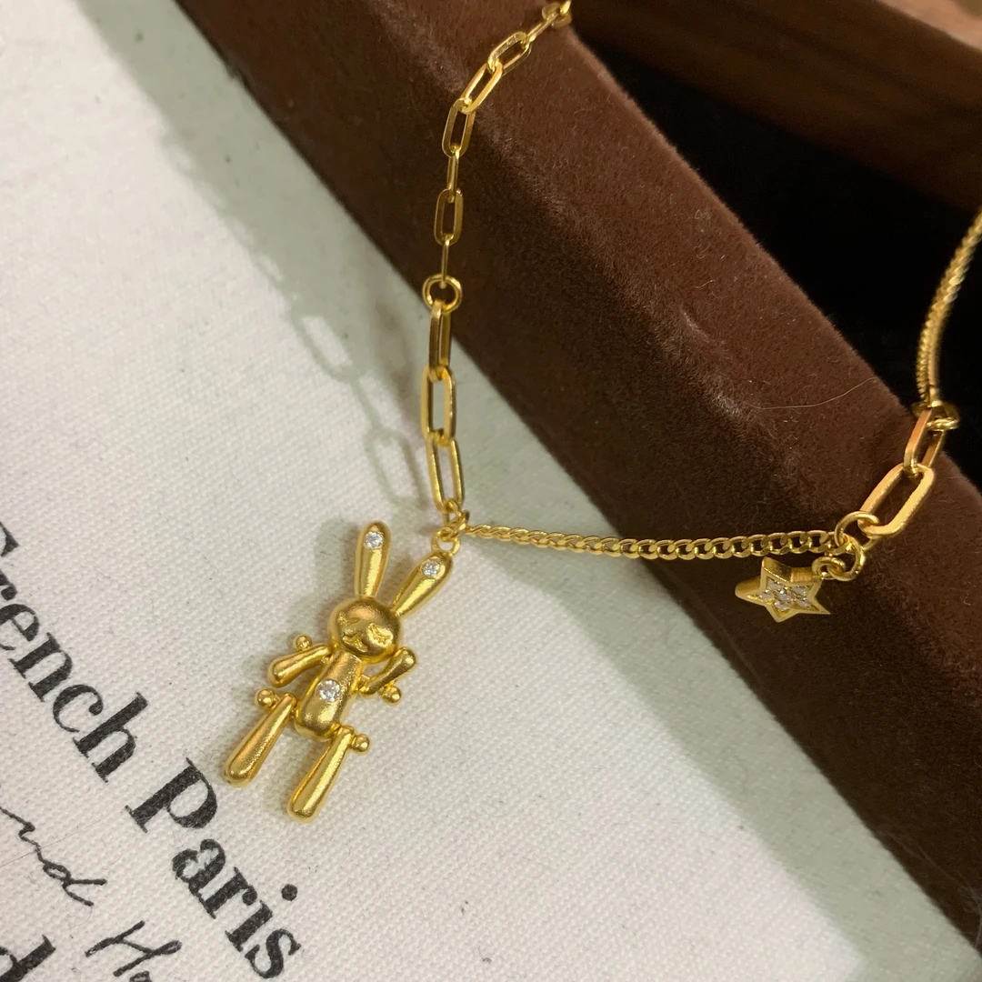 足金999 黄金5G工艺 灵动小兔子项链
