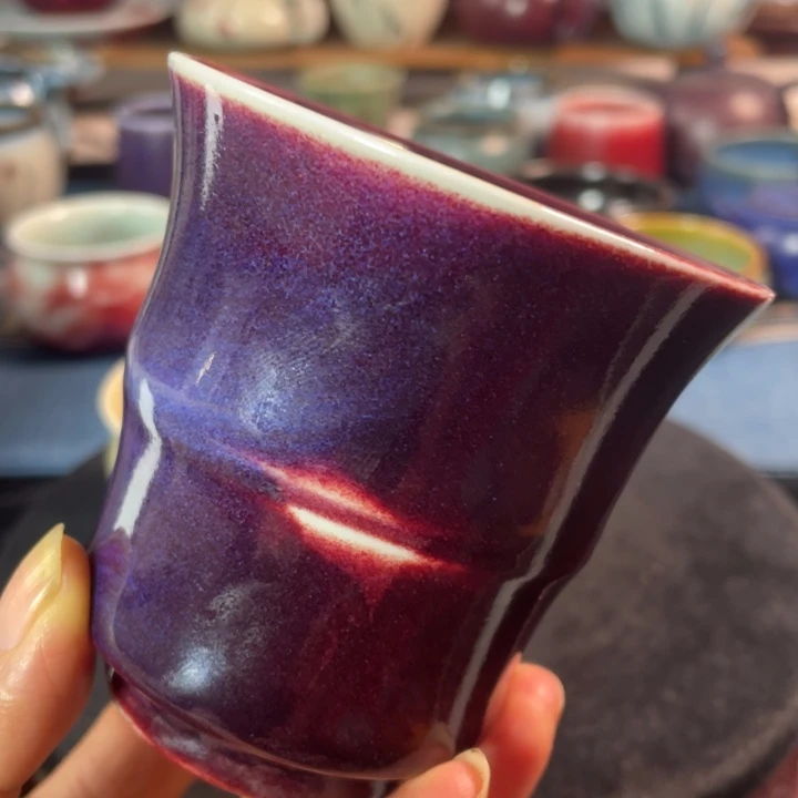 摆件钧瓷手工竹节杯