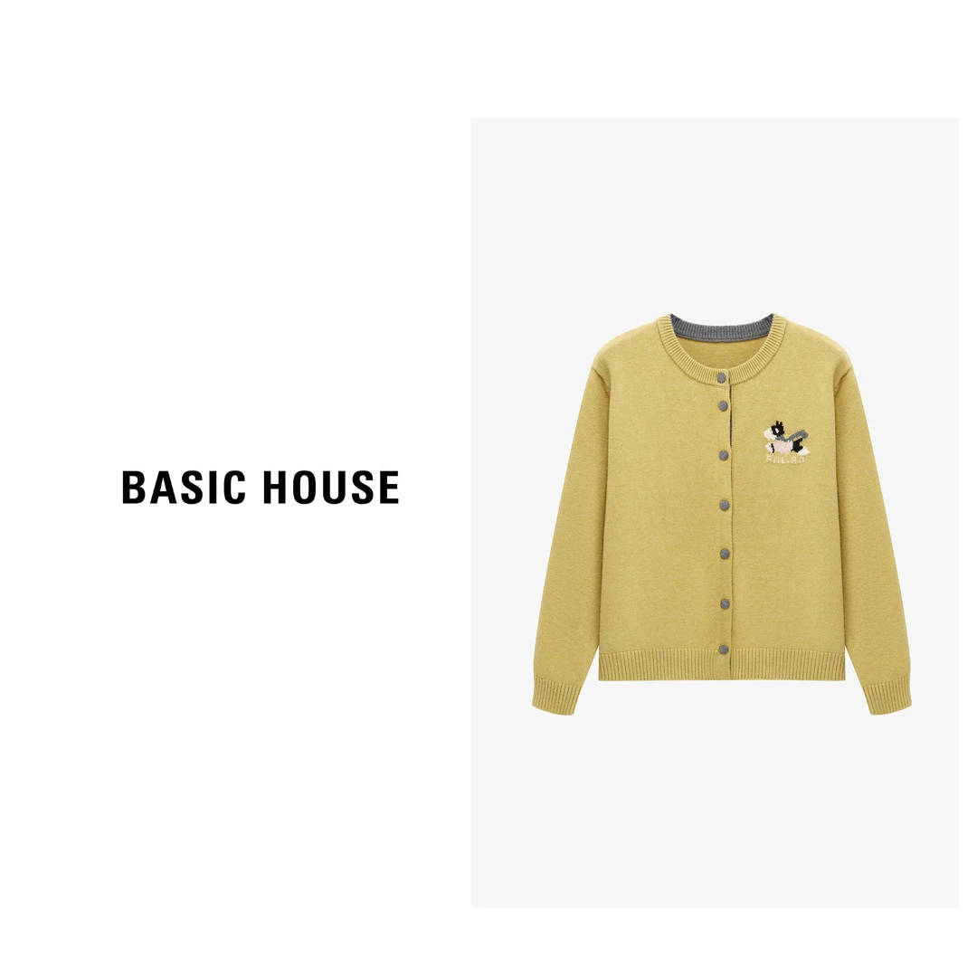 Basic House/百家好休闲圆领提花宽松百搭长袖毛衣-B06245C4932