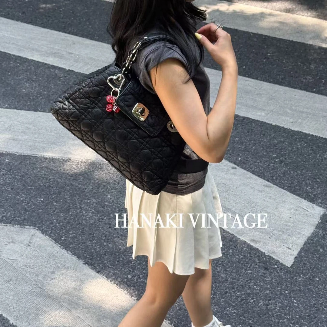 95新 DIOR/迪奥 花绮中古/Dior迪奥戴妃菱格托特单肩包