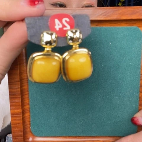 蜜蜡耳饰银S925镶嵌耳吊