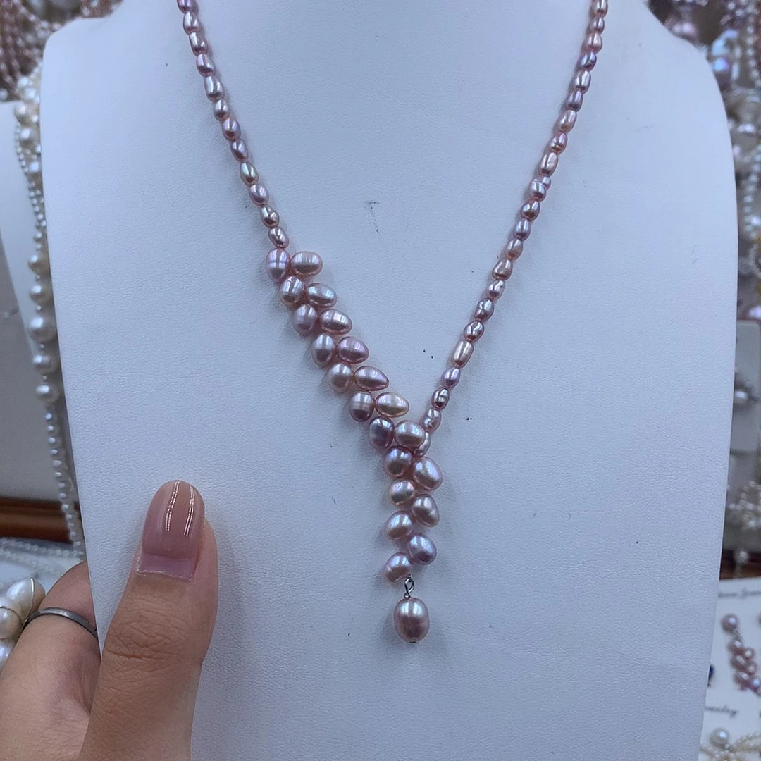 项链银S925镶嵌淡水珍珠
