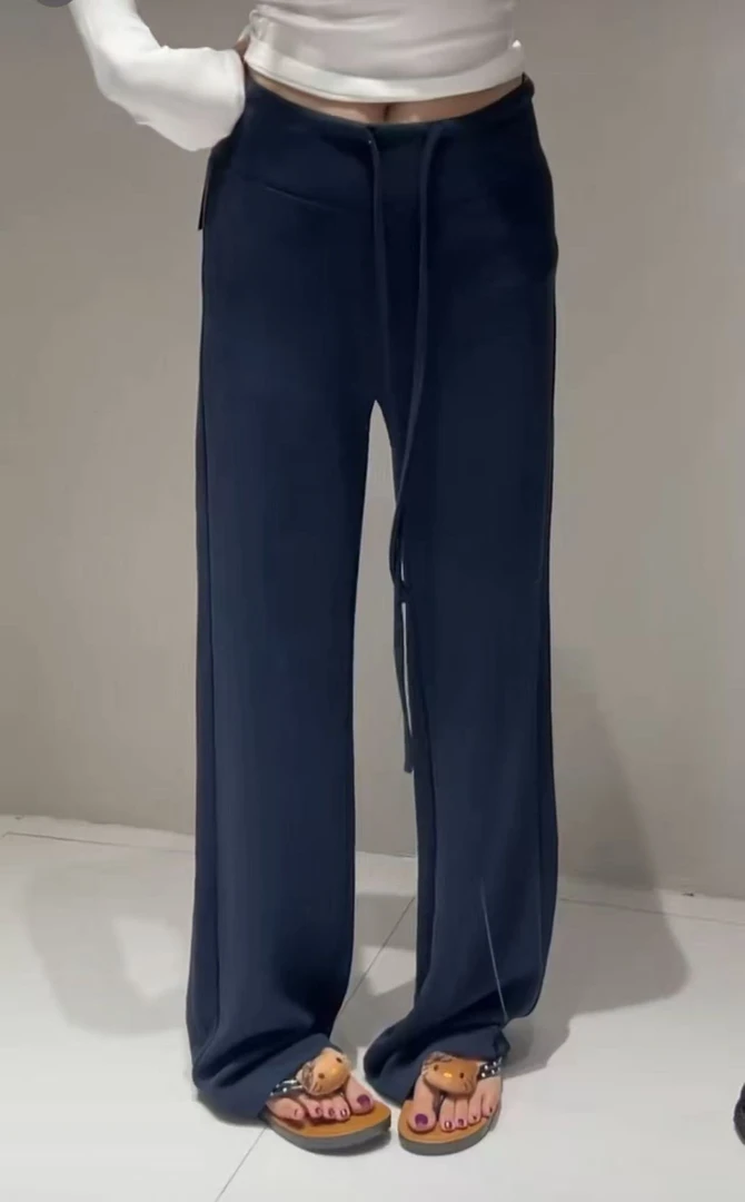 DALIANSU/大脸酥-4614【奶皮瘦瘦裤2.0】 设计感高腰抽绳显瘦微喇裤