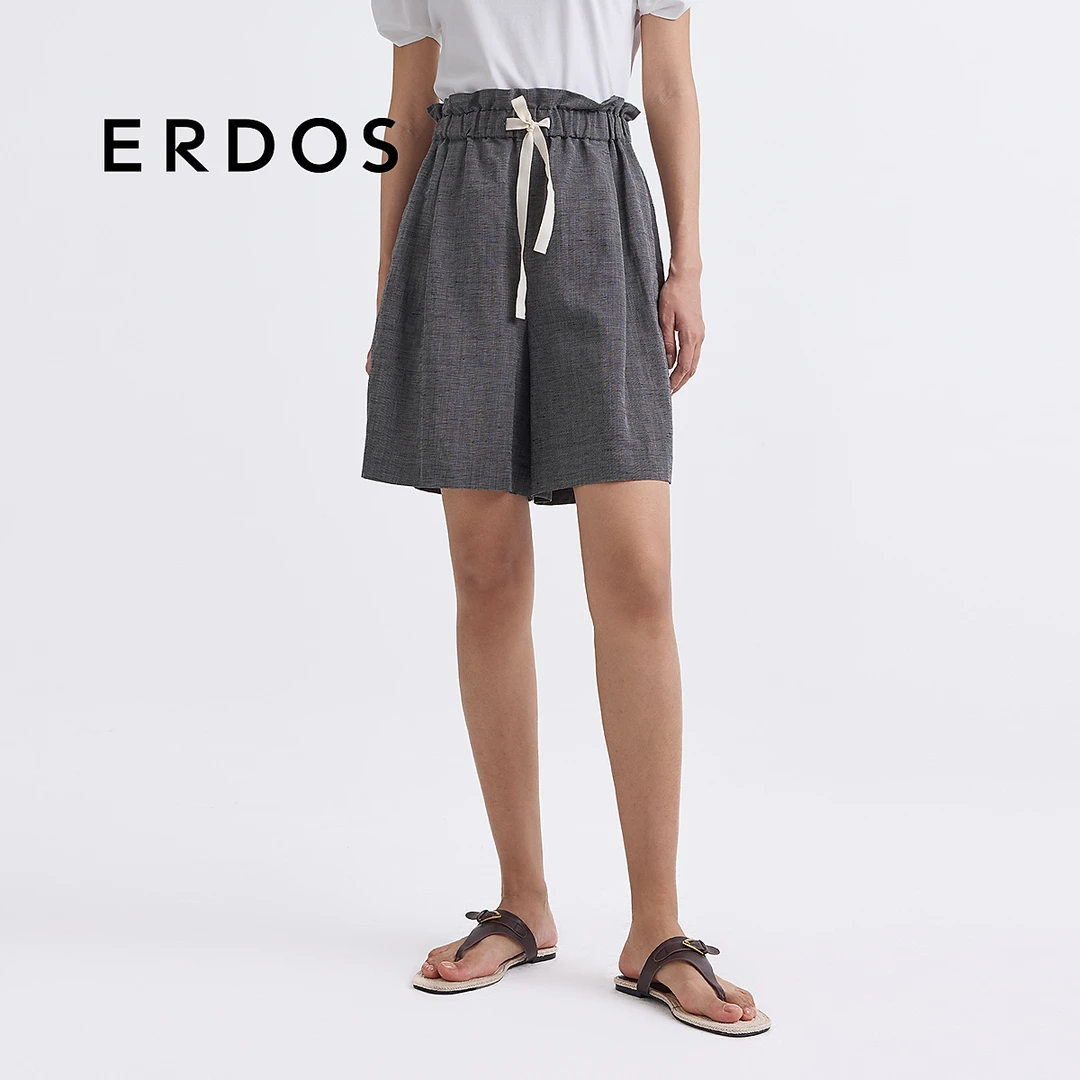 ERDOS 丝麻混纺灰色花苞短裤【至简夏日】25年春夏新品