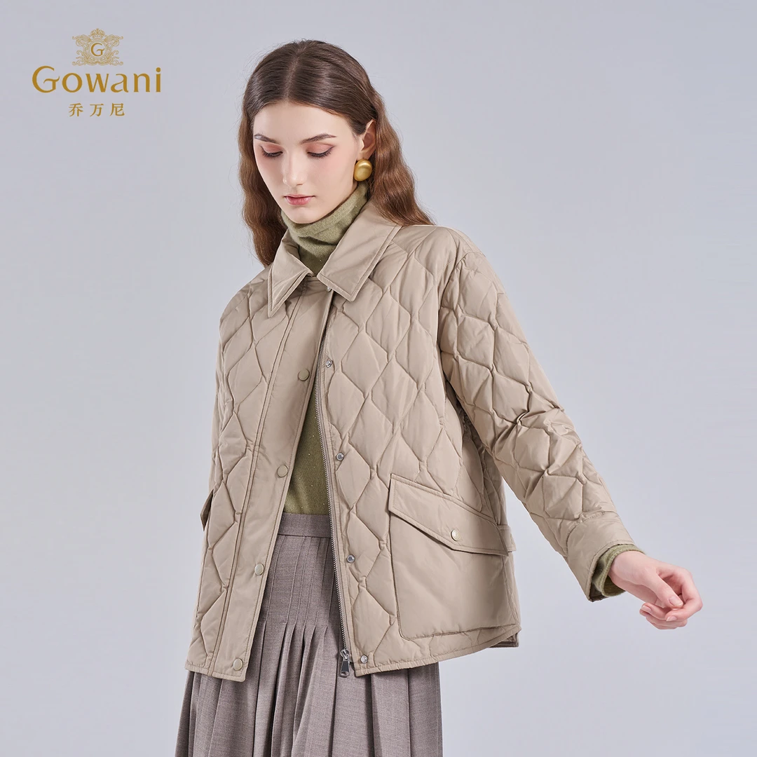 乔万尼英伦风菱格绗缝女短款翻领通勤风轻薄外套EF4T172