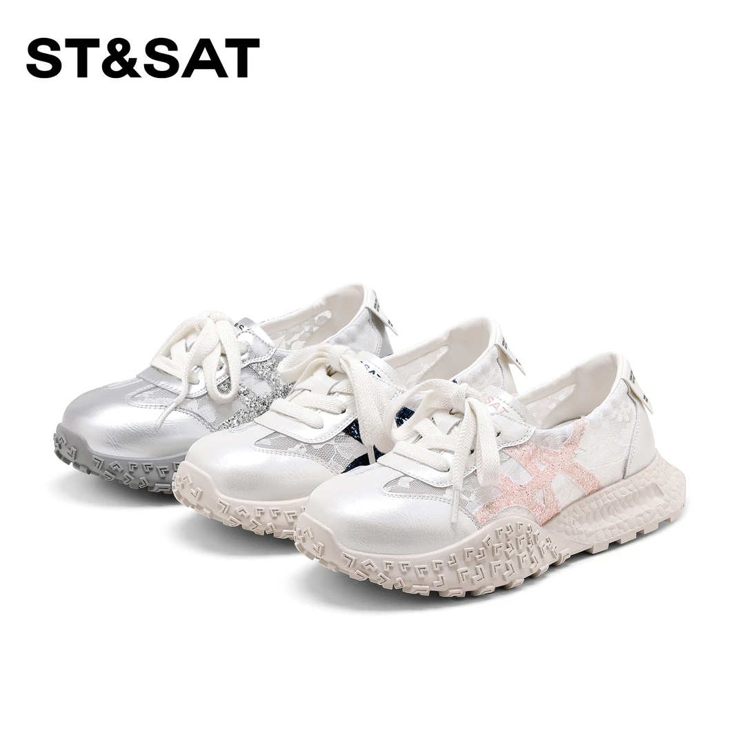 St&Sat/星期六潮流百搭休闲鞋2025新款蕾丝透气厚底舒适阿甘鞋女