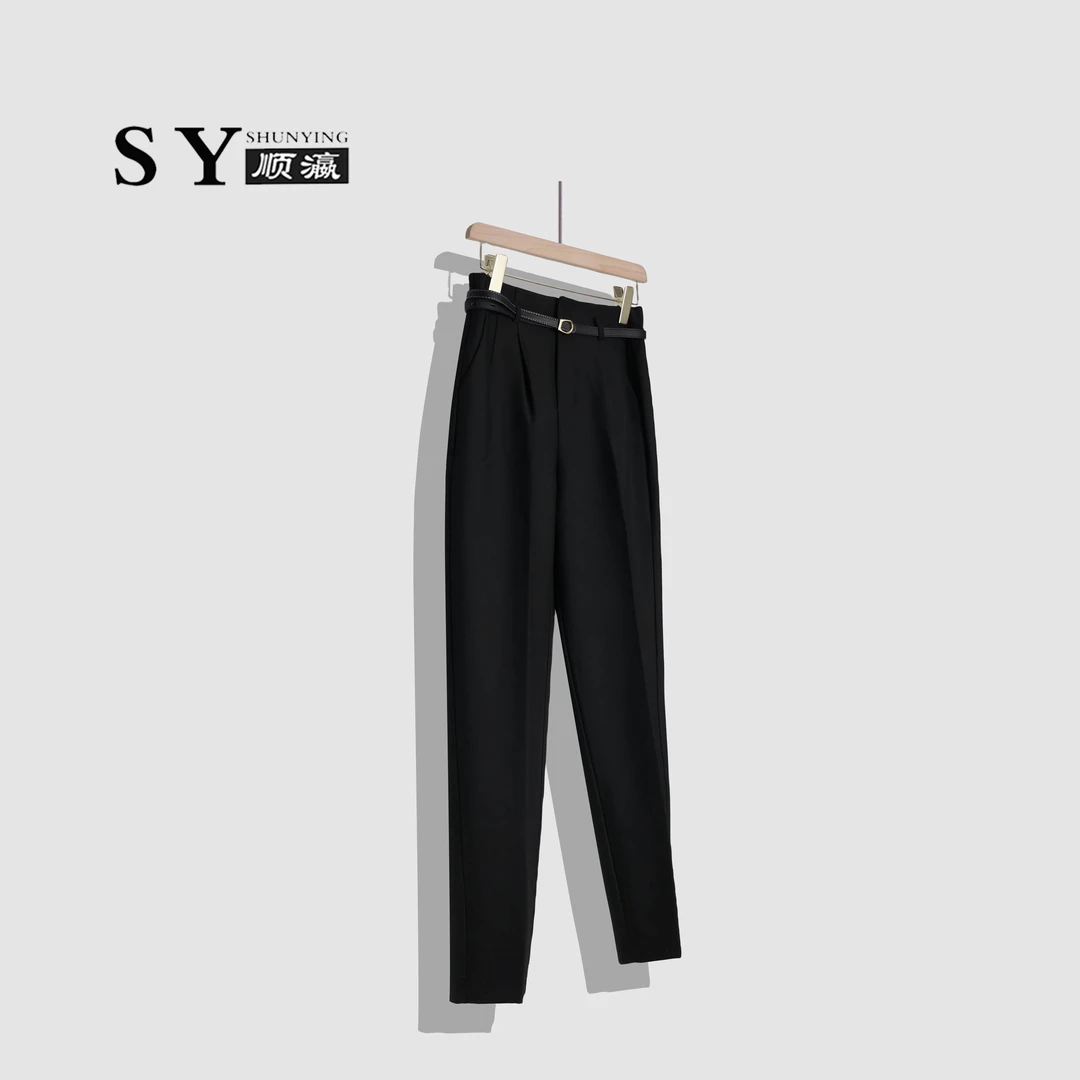 【顺瀛】高中腰修身显瘦时尚垂感通勤风腰带气质休闲裤SY77375