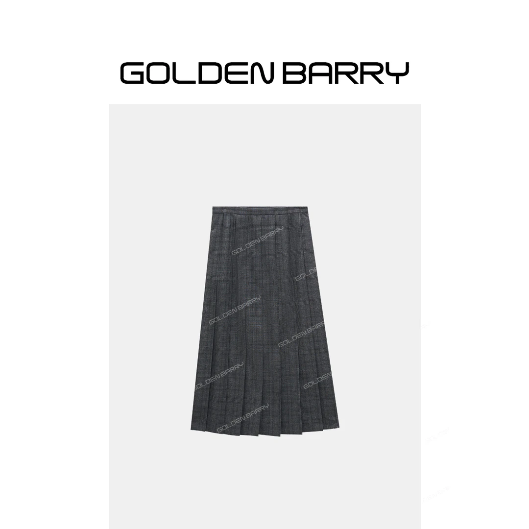 GOLDENBARRY|311280“星轨漫旅”百搭复古格纹A字百褶半裙
