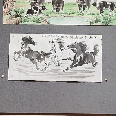 浪***朵三骏呈祥国画纯手绘作品
