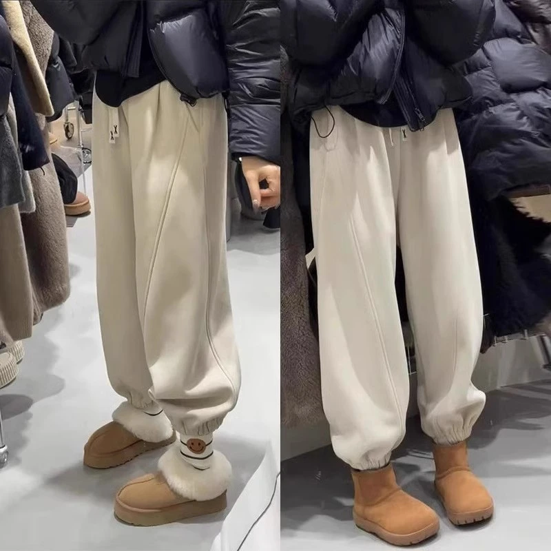 春秋2025新款加绒时尚高腰显瘦加厚束脚裤女宽松休闲裤运动卫裤