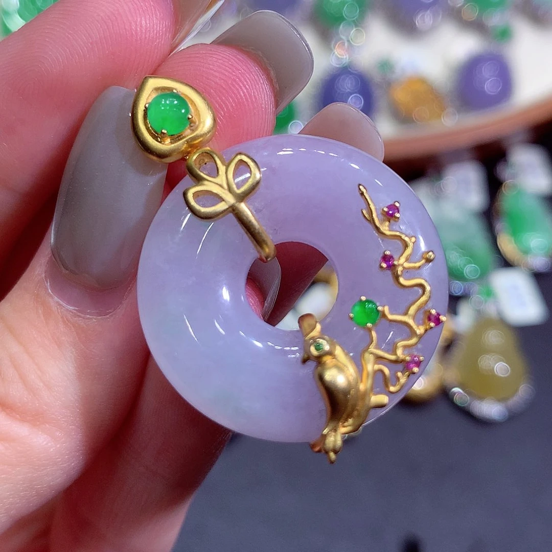 吊坠(不含链)18K金镶嵌翡翠