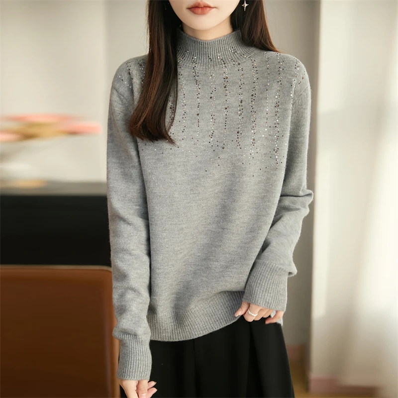 2026新款品牌重工流苏烫钻半高领针织衫内搭保暖羊毛衫上衣冬