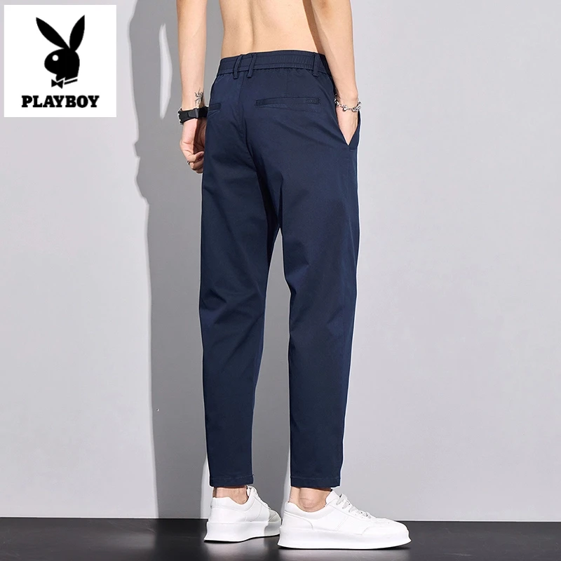 花花公子2025新款秋季新款九分休闲裤男士修身直筒潮流弹力裤子男