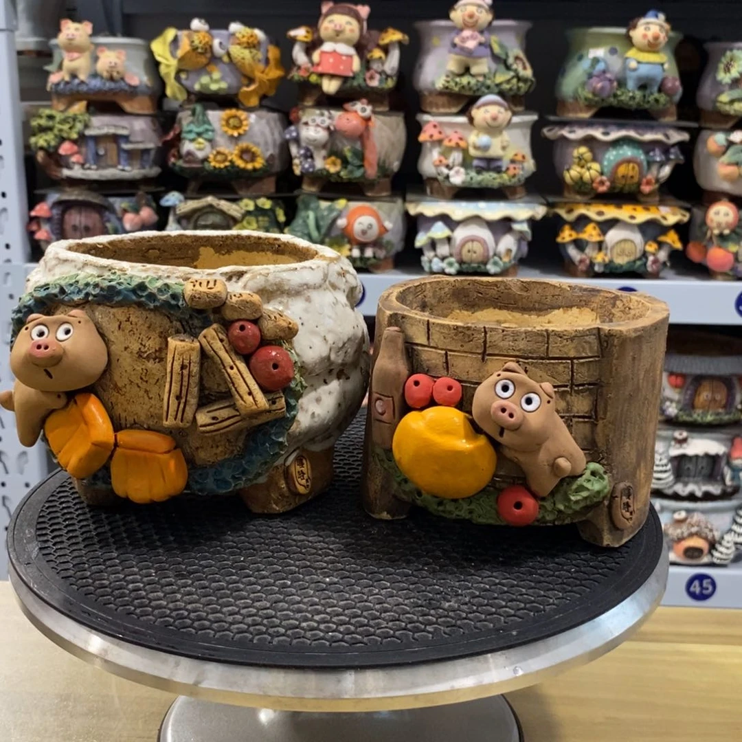 M*n嘻哈粗陶手捏花盆