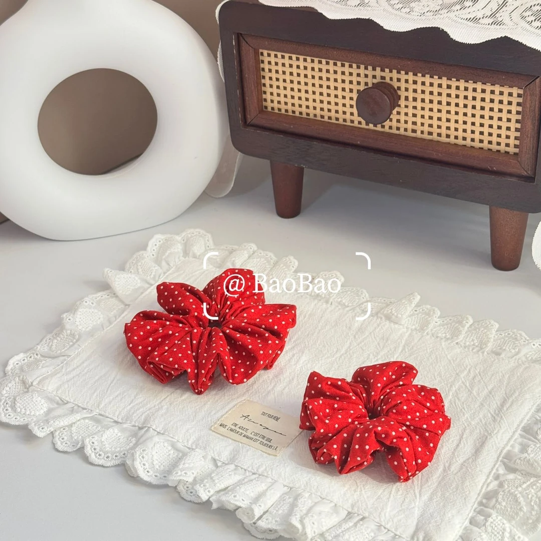 甜美红色波点儿童大肠发圈女丸子头发绳简约气质头绳不伤发筋头绳