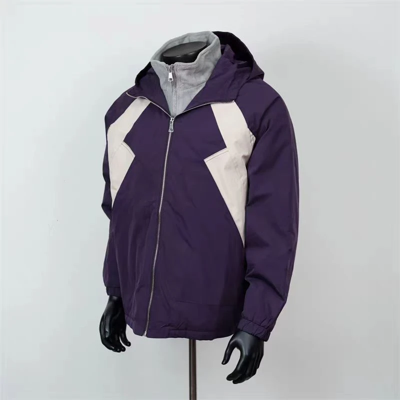 拼接撞色冲锋摇粒绒内里棉服三防面料宽松设计款保暖冲锋衣外套