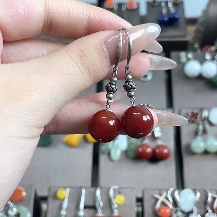 玛瑙/玉髓耳饰银S925镶嵌12左右