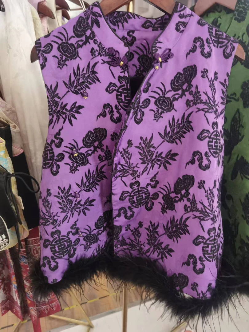 【不小琪】福建漳绒100驼鸟毛真丝加棉新款显气质新中式马夹坎肩