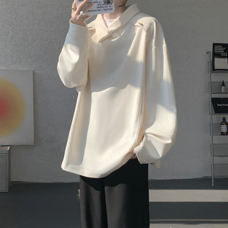 老钱风不规则领2026春季新款男潮流时尚宽松百搭小众打底衫卫衣