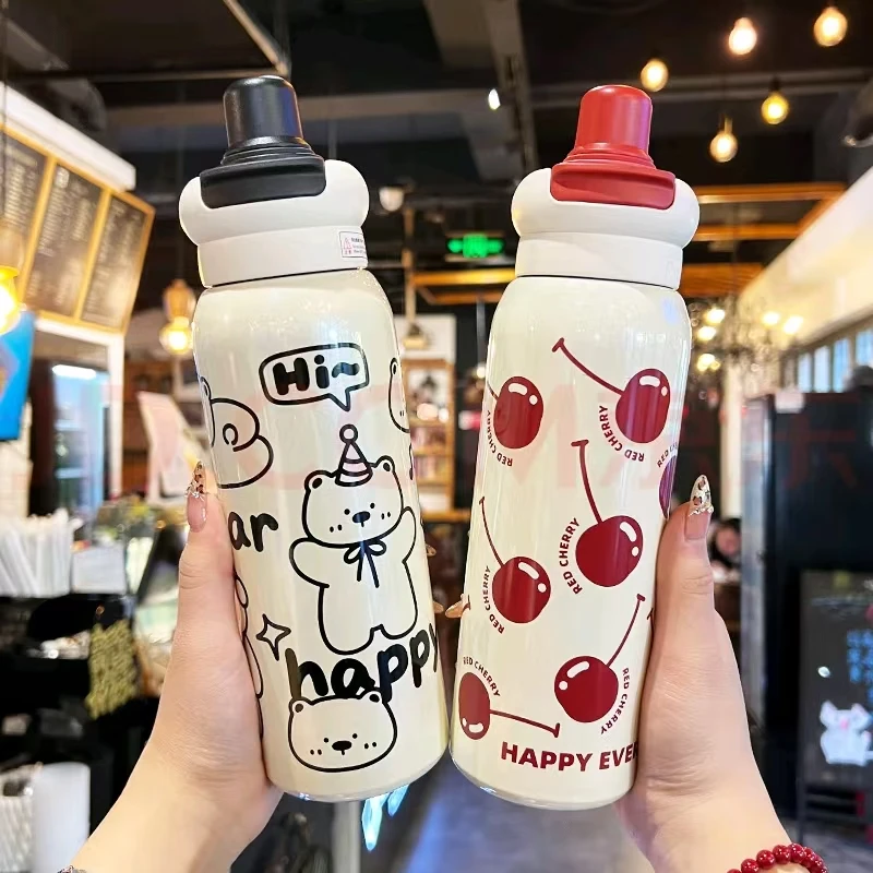 保温杯女大容量新款高颜值吸管杯子学生上学专用便携双饮水壶1010