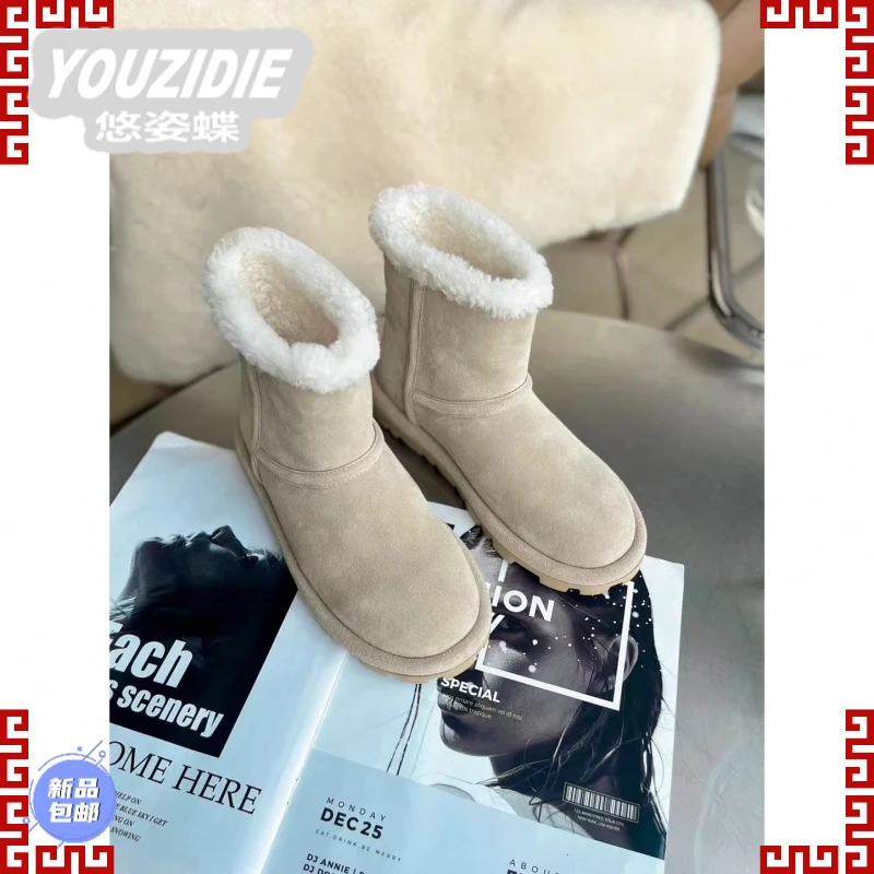 YOUZIDIE欧洲站雪地靴女款2025冬季真皮平底保暖加厚防滑棉鞋女