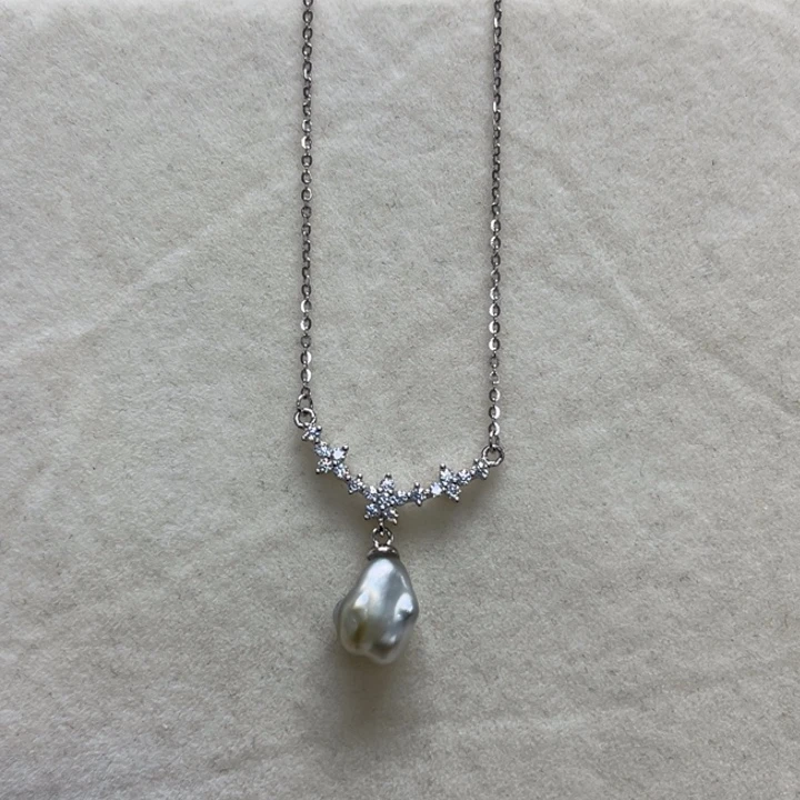 套链银S925镶嵌海水珍珠keshi 104号