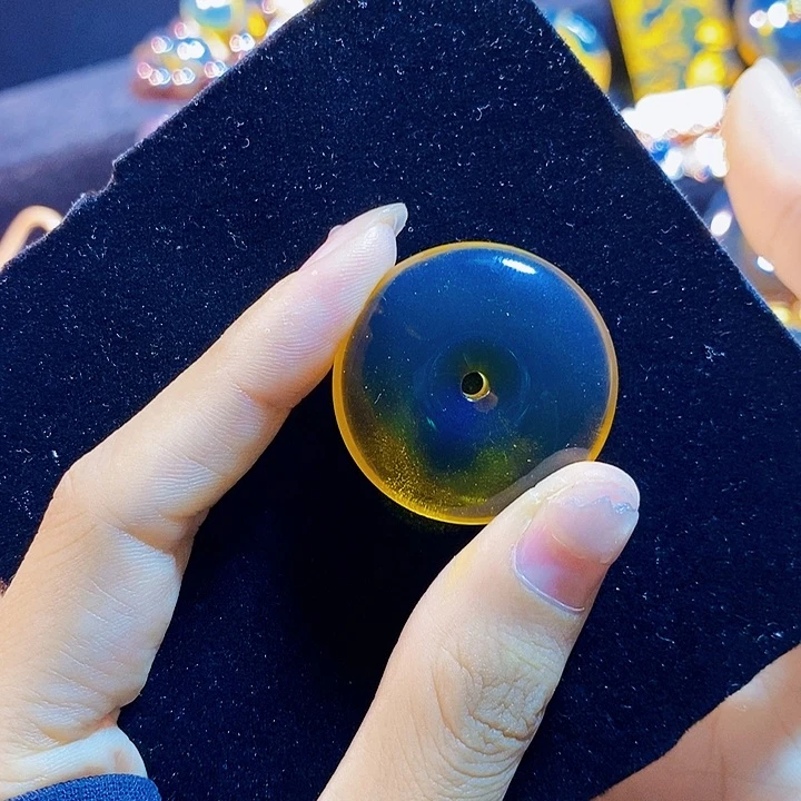 蓝珀未镶嵌珠宝奇石墨西哥蓝珀平安扣