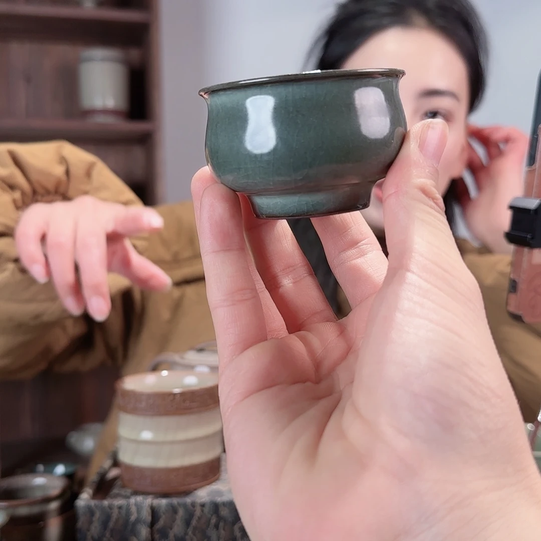 瓷摆件墨青铁胎手工杯