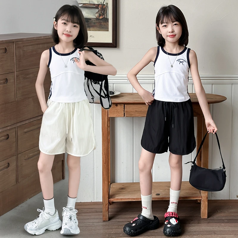 女童夏季套装背心短裤2025新款韩版酷飒吊带热裤女孩休闲运动装潮