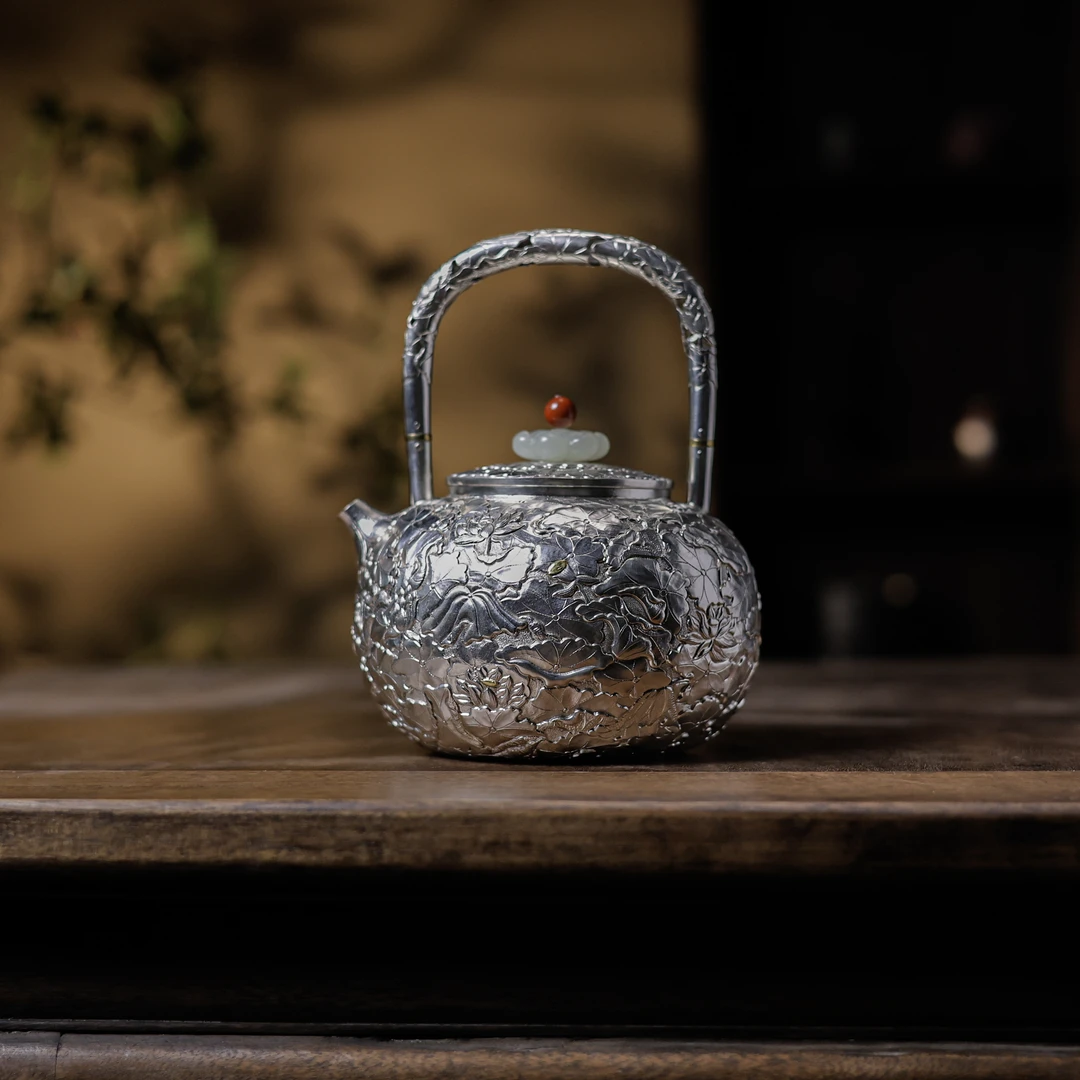 【所谓】万荷满花提梁1000CC（宝蕴0013）泡茶壶茶具提梁壶浮雕泡壶