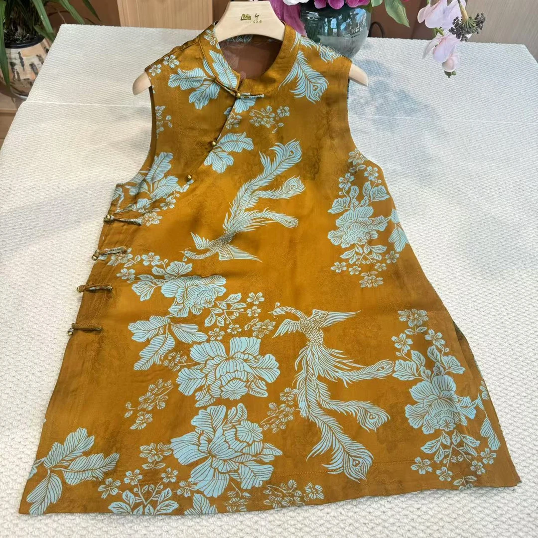 山.尔【凤尾】100桑蚕丝香云纱无袖上衣