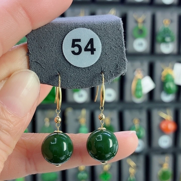 和田玉18K金镶嵌耳饰