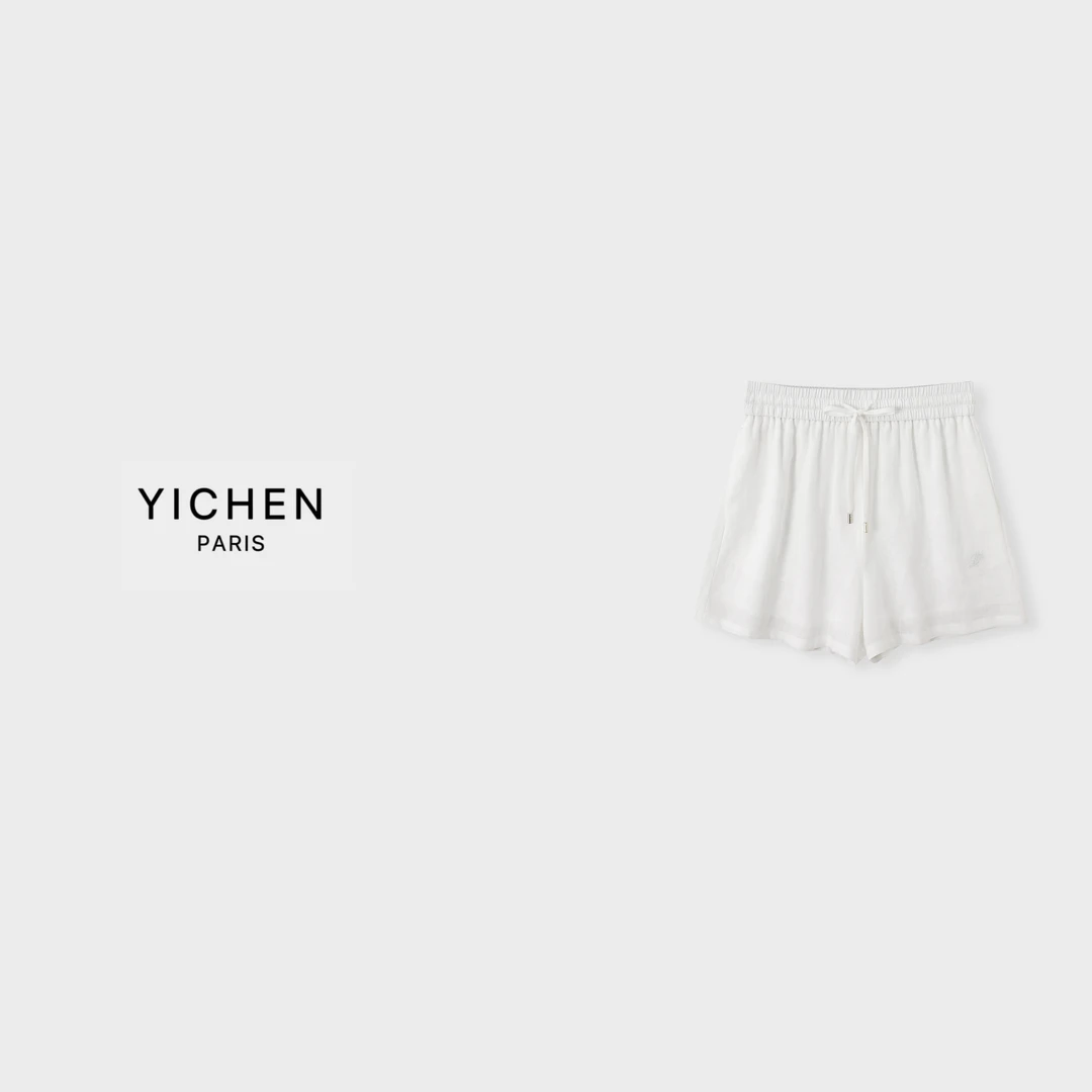 YC 极简主义老钱风松弛感刺绣徽标纯色松紧腰休闲短裤-5008
