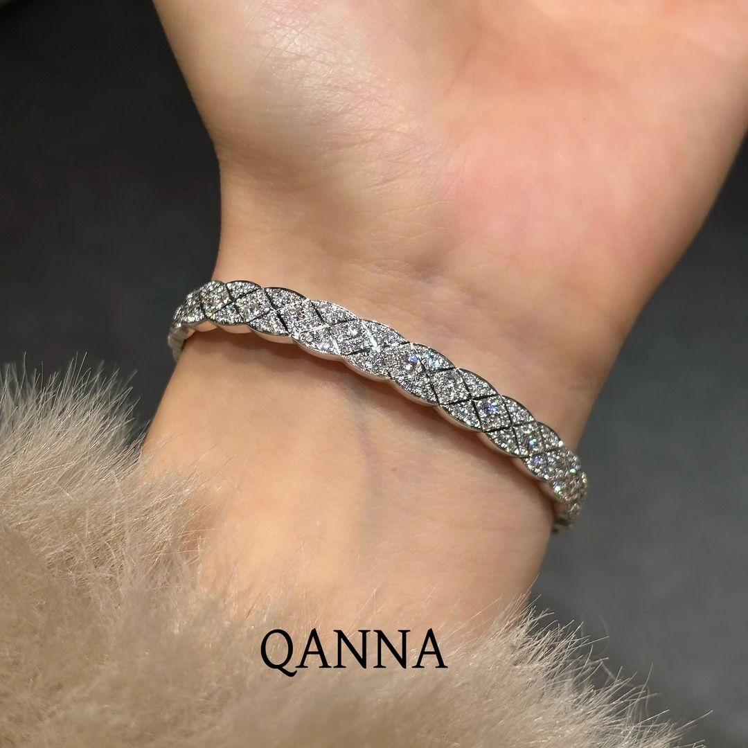 QANNA【宽版满钻菱格手镯】【豪华大钻】重金版时尚百搭钻石手镯AY