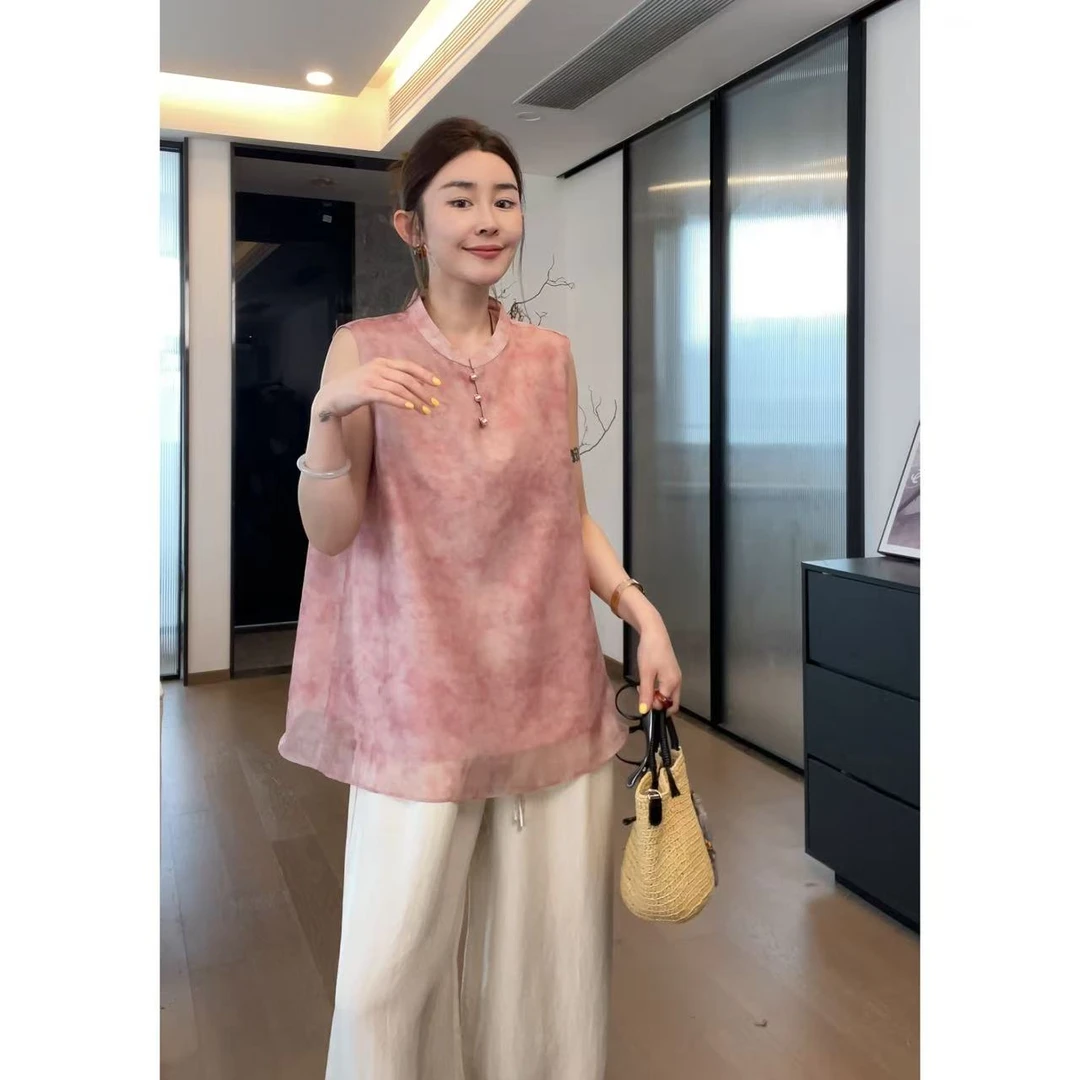 玖了个玖 2025夏款 极简百搭新中式国风三粒扣立领上衣 2506C3141