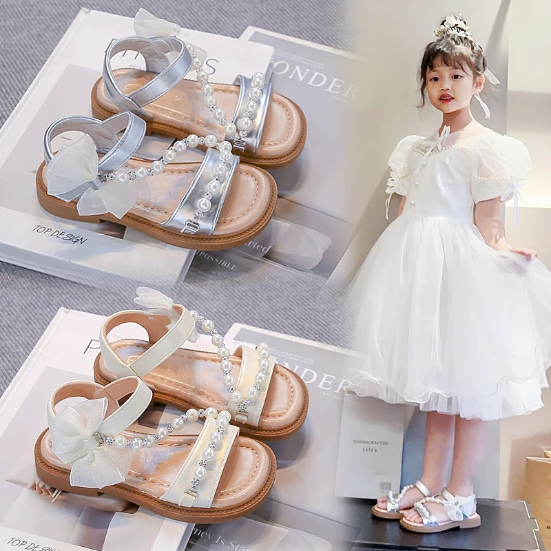 夏季新款蝴蝶结法式魔术贴女童凉鞋轻便软底休闲时尚儿童凉鞋1068