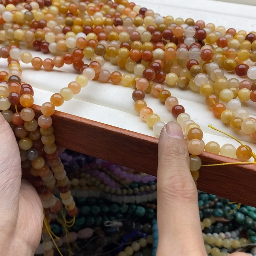 玛瑙/玉髓未镶嵌珠宝半成品一条天然8mm金丝玉圆珠