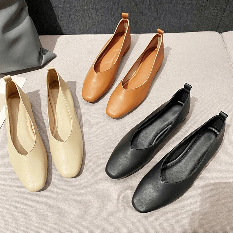 羊皮尖头奶奶鞋浅口单鞋女粗跟夏季新款时尚百搭妈妈鞋低跟不累脚