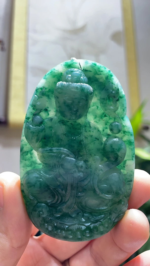 南阳独玉大观音老白天蓝料子长76宽48厚11实物完美未抛光料子透