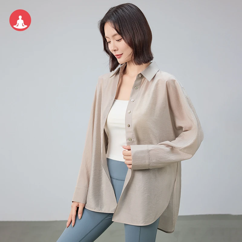 嘻嘻咖叻长袖贝壳扣衬衫女超薄蜻蜓翼微光流转 66%铜氨丝%7桑蚕丝