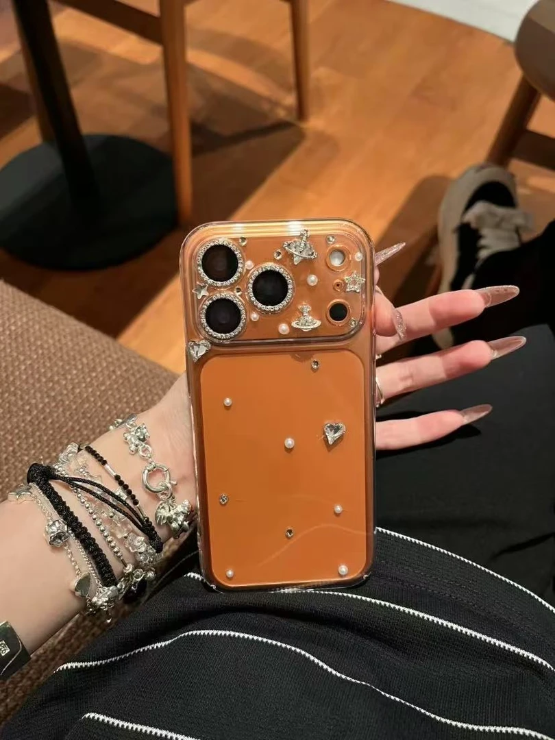 简约透明闪钻星球爱心适用苹果iPhone17pro手机壳苹果16pro新款15