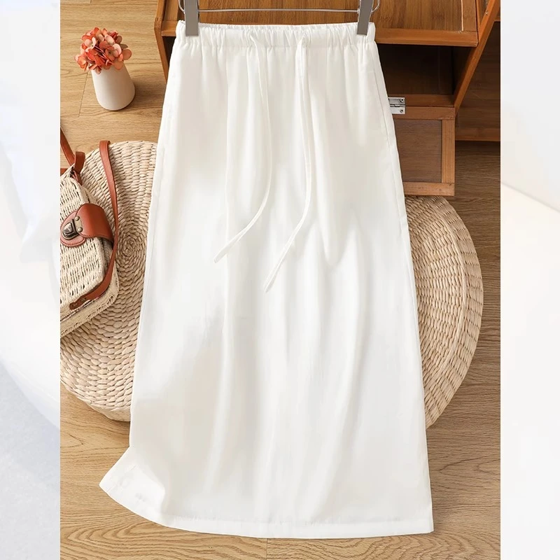 白色亚麻半身裙a字裙女夏薄款2025新款今年流行的爆款棉麻直筒裙