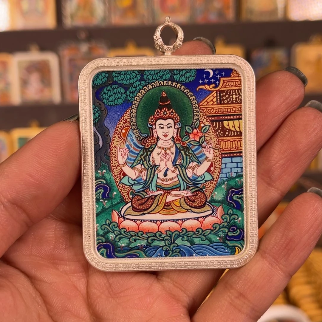 吊坠四臂青海热贡唐卡